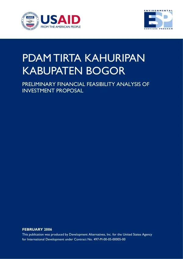 PDAM Tirta Kahuripan Kabupaten Bogor : preliminary financial feasibility analysis of investment proposal