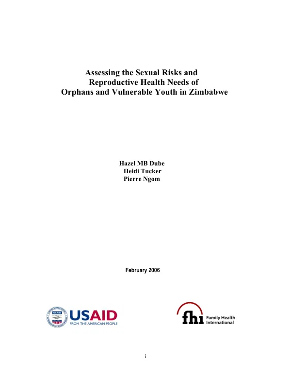 Assessing the sexual risks and reproductive health needs of orphans and vulnerable youth in Zimbabwe