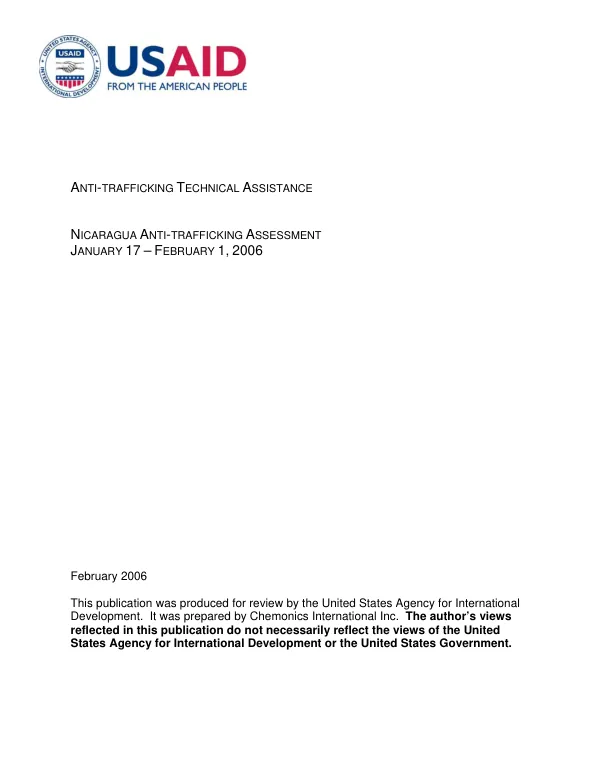 Anti-trafficking technical assistance : Nicaragua anti-trafficking assessment, January 17-February 1, 2006