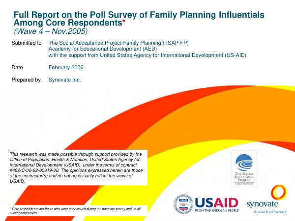 Final report on the poll survey of family planning influentials among core respondents (wave 4 - Nov. 2005)