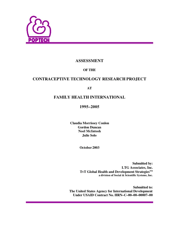 Assessment of the contraceptive technology research project at Family Health International, 1995-2005