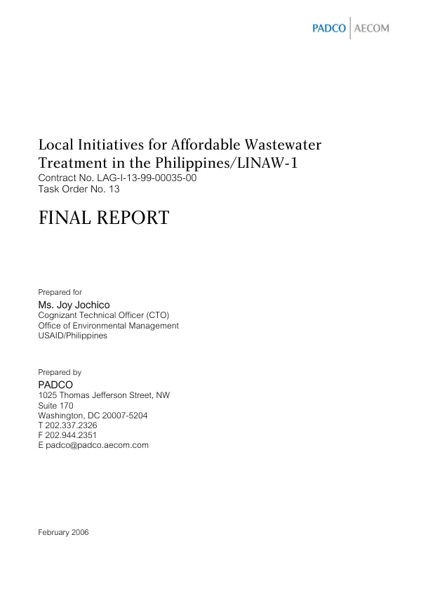 Local initiatives for affordable wastewater treatment in the Philippines/LINAW-1 : final report