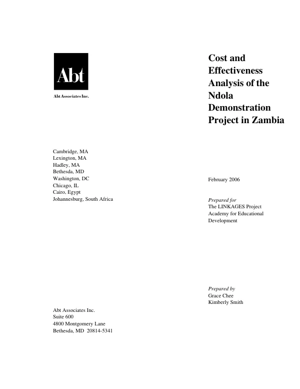 Cost and effectiveness analysis of the Ndola demonstration project in Zambia