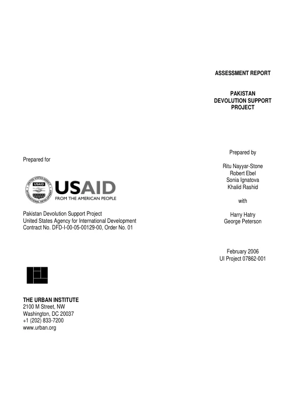 Assessment report : Pakistan devolution support project