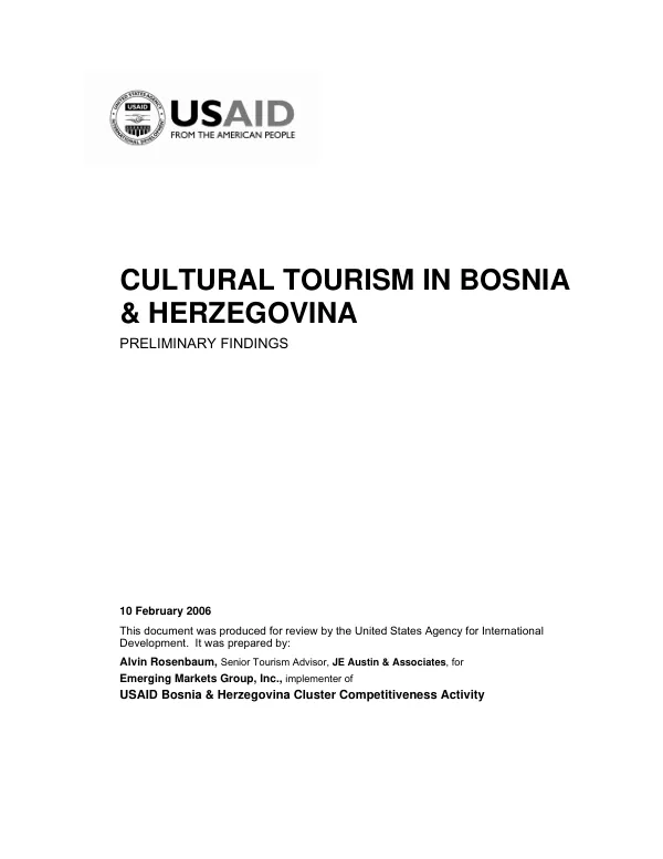 Cultural tourism in Bosnia & Herzegovina : preliminary findings