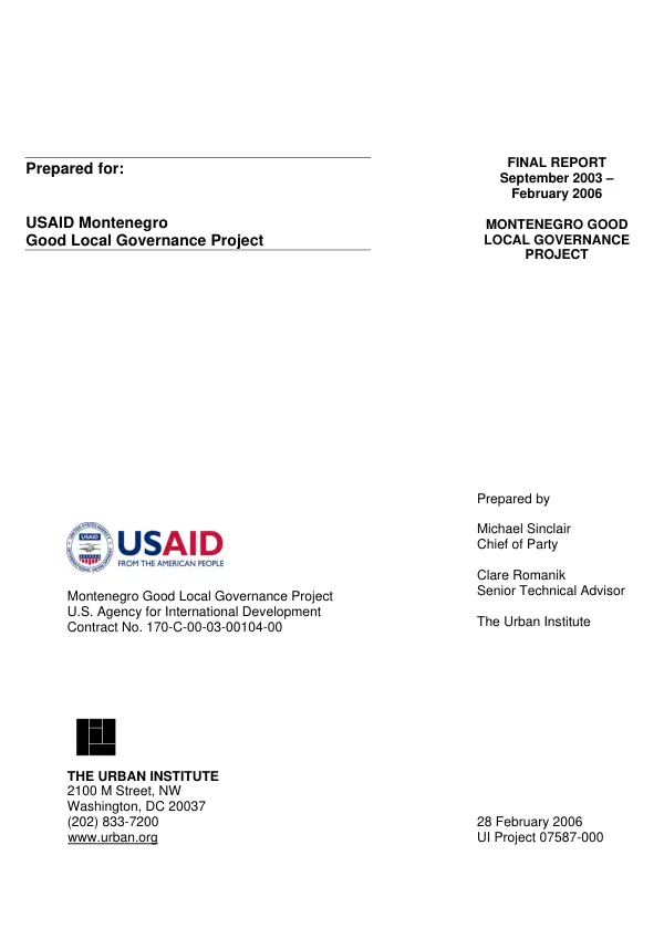 Final report September 2003-February 2006 : Montenegro good local governance project
