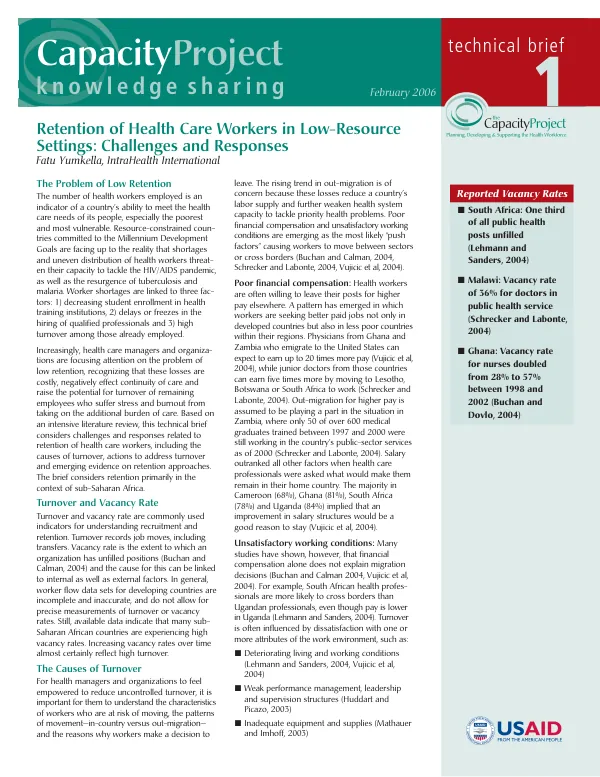 Retention of health care workers in low-resource settings : challenges and responses