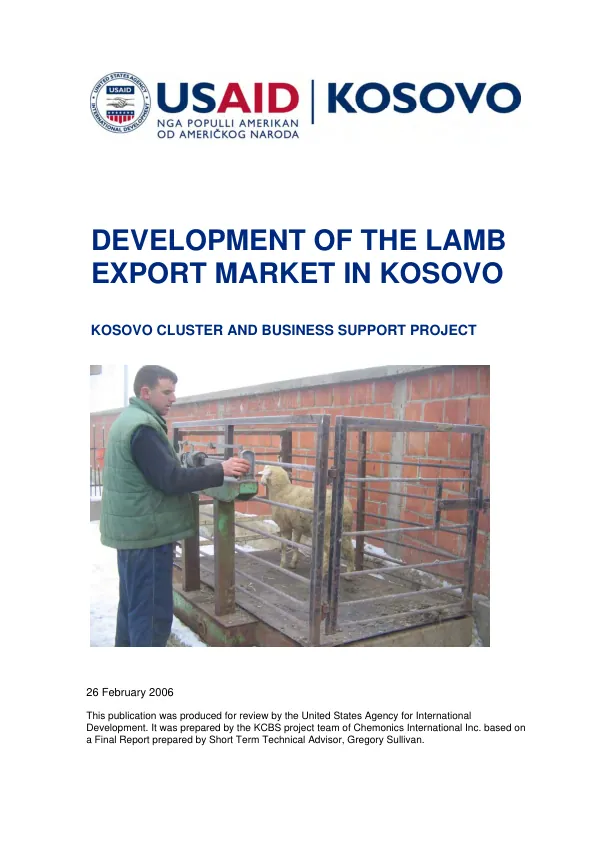 Development of the lamb export market in Kosovo