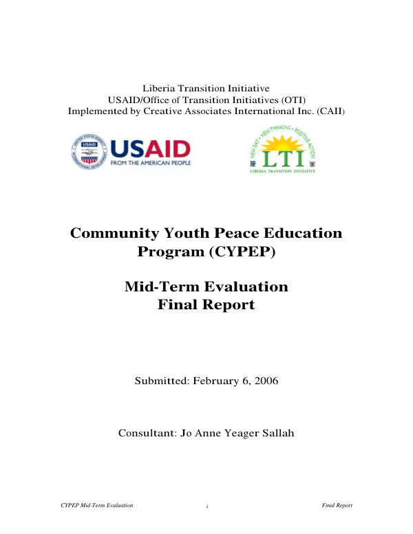 Community youth peace education program (CYPEP) : mid-term evaluation -- final report