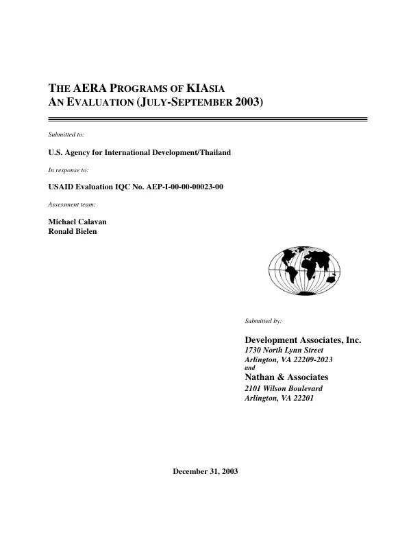 AERA programs of KIAsia : an evaluation (July-September 2003)