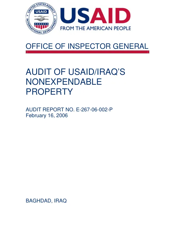 Audit of USAID/Iraq"s nonexpendable property