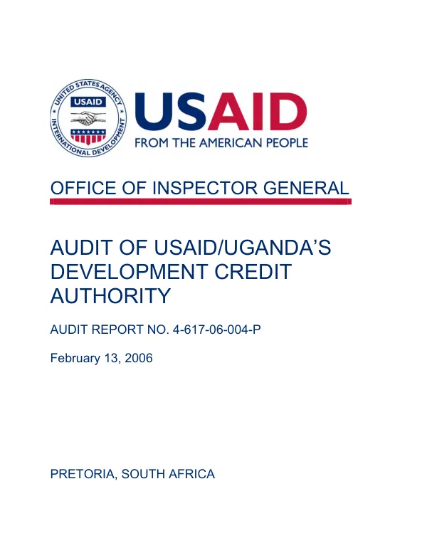 Audit of USAID/Uganda"s development credit authority