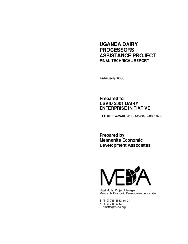 Uganda dairy processors assistance project : final technical report