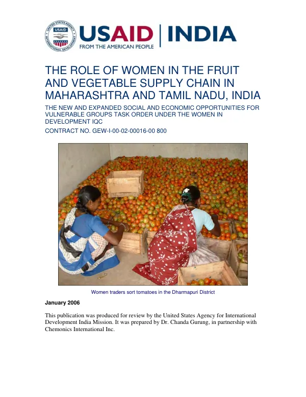 The role of women in the fruit and vegetable supply chain in Maharashtra and Tamil Nadu, India