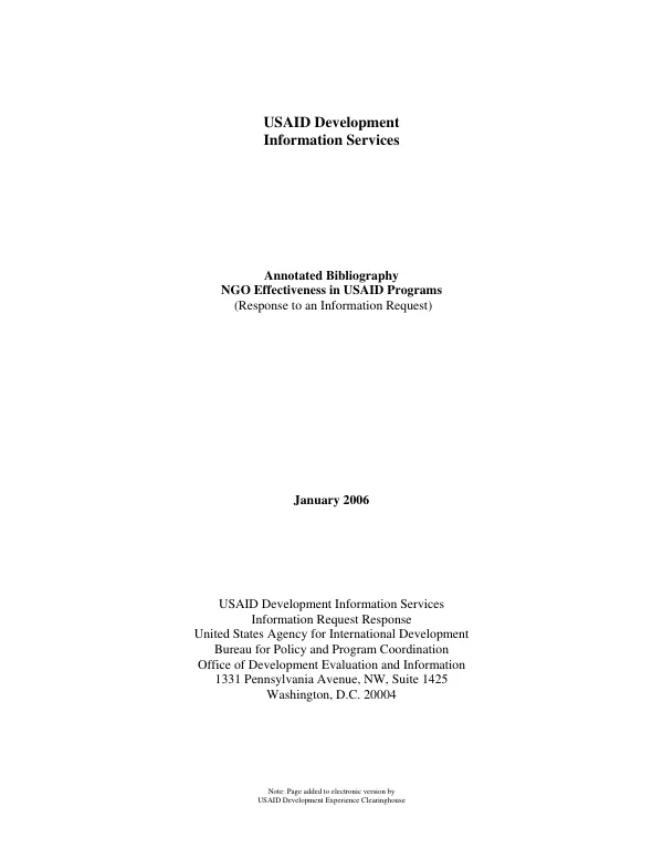 Annotated bibliography : NGO effectiveness in USAID programs