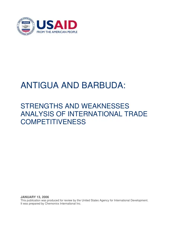 Antigua and Barbuda : strengths and weaknesses analysis of international trade competitiveness