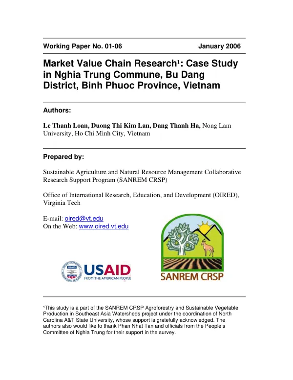 Market value chain research : case study in Nghia Trung Commune, Bu Dang District, Binh Phuoc Province, Vietnam