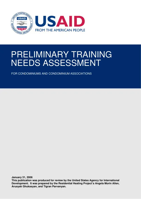 Preliminary training needs assessment for condominiums and condominium associations