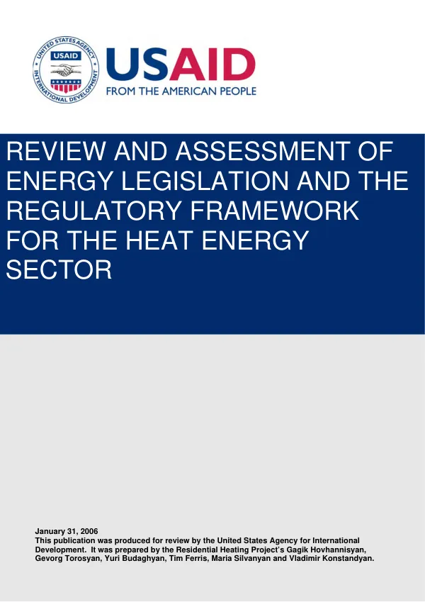 Review and assessment of energy legislation and the regulatory framework for the heat energy sector