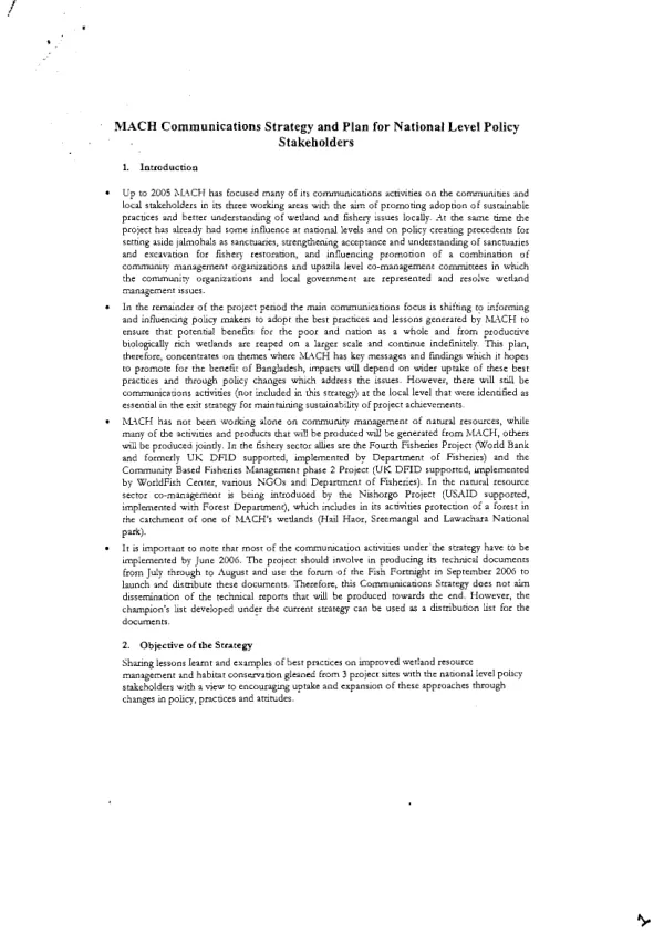 MACH communications strategy and plan for national level policy stakeholders