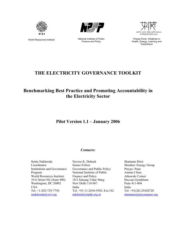 The electricity governance toolkit : benchmarking best practice and promoting accountability in the electricity sector