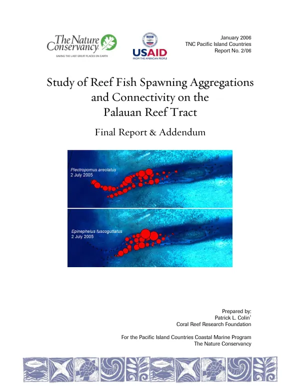 Study of reef fish spawning aggregations and connectivity on the Palauan reef tract : final report & addendum