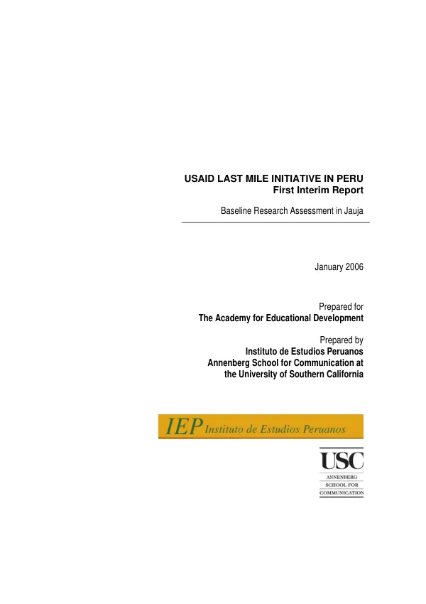 USAID last mile initiative in Peru, first interim report : baseline research assessment in Jauja