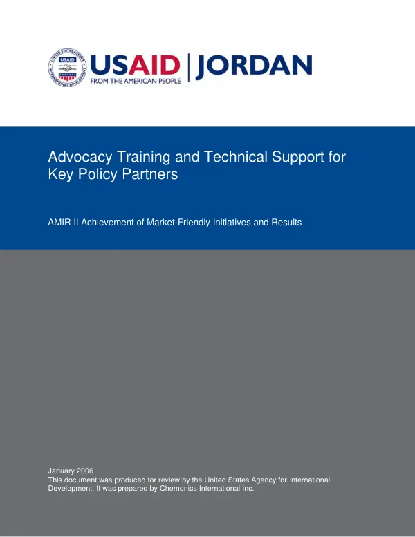 Advocacy training and technical support for key policy partners