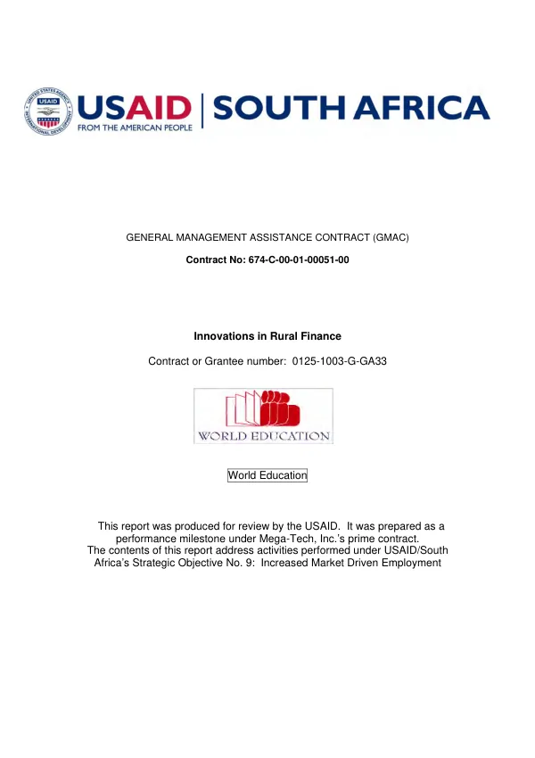 Innovations in rural finance [: final report]