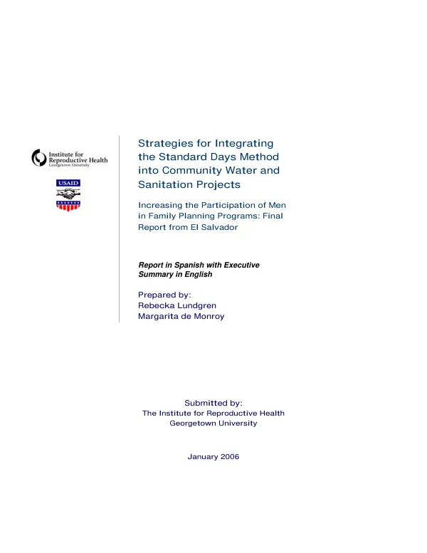 Strategies for integrating the standard days method into community water and sanitation projects -- increasing the participation of men in family planning programs : final report from El Salvador