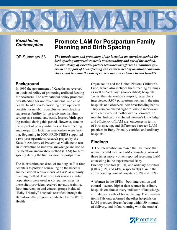 Promote LAM for postpartum family planning and birth spacing