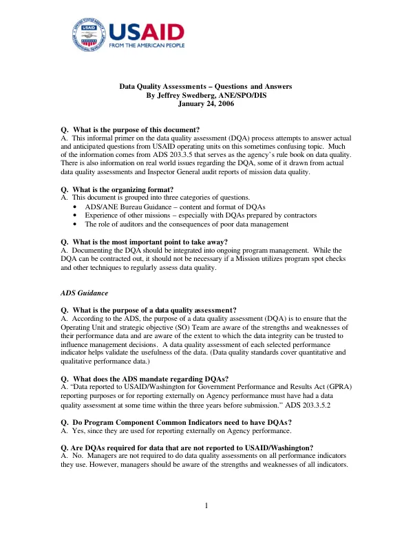 Data quality assessments -- questions and answers