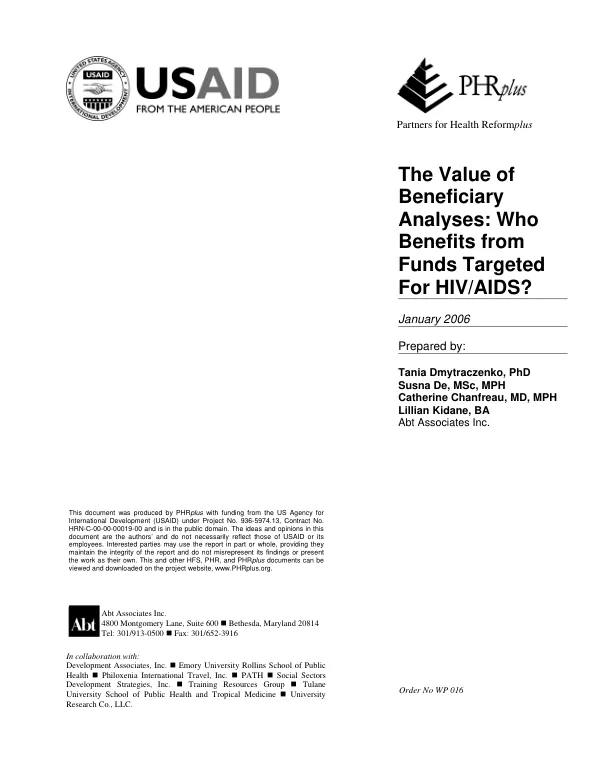 The value of beneficiary analyses : who benefits from funds targeted for HIV/AIDS?
