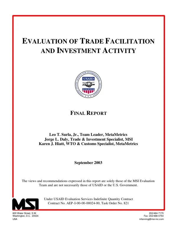 Evaluation of trade facilitation and investment [TFI] activity