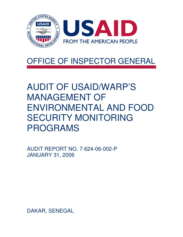 Audit of USAID/WARP"s management of environmental and food security monitoring programs