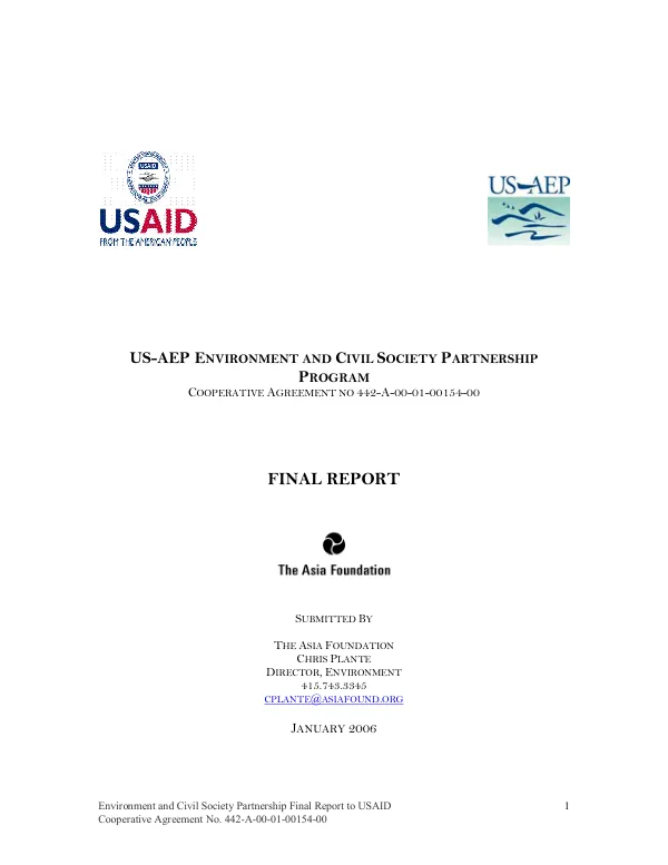 US-AEP environment and civil society partnership program : cooperative agreement no. 442-A-00-01-00154-00 -- final report