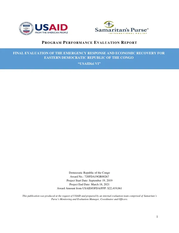 Emergency response and economic recovery for eastern DRC 2021 program : performance evaluation report