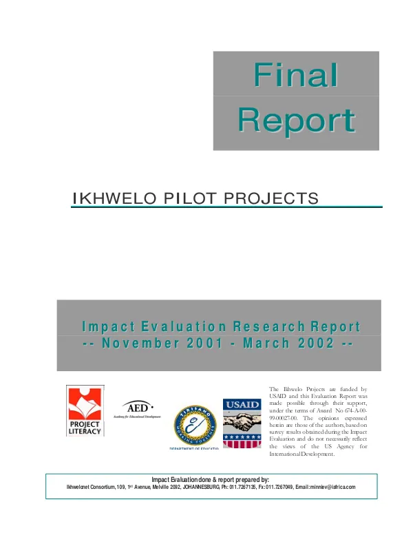 Final report : Ikhwelo pilot projects -- impact evaluation research report, November 2001-March 2002