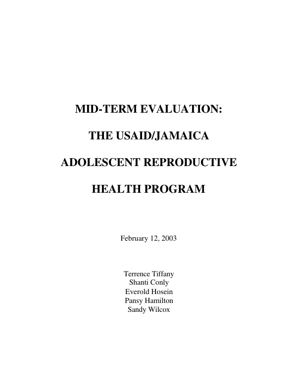 Mid-term evaluation : the USAID/Jamaica adolescent reproductive health program