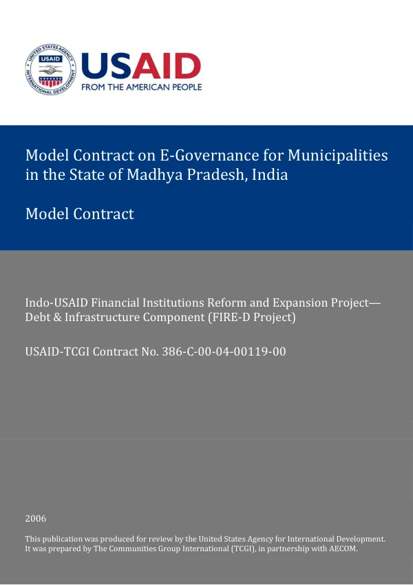 Model contract on E-governance for municipalities in the State of Madhya Pradesh, India : model contract