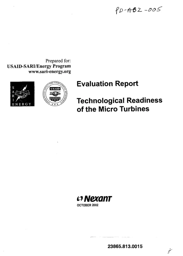 Evaluation report : technological readiness of the micro turbines [microturbines]