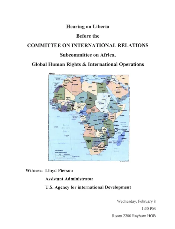 Hearing on Liberia before the Committee on International Relations, Subcommittee on Africa, Global Human Rights & International Operations