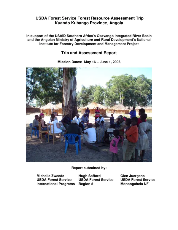 USDA Forest Service forest resource assessment trip, Kuando Kubango Province, Angola : trip and assessment report