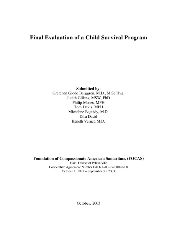 Final evaluation of a child survival program