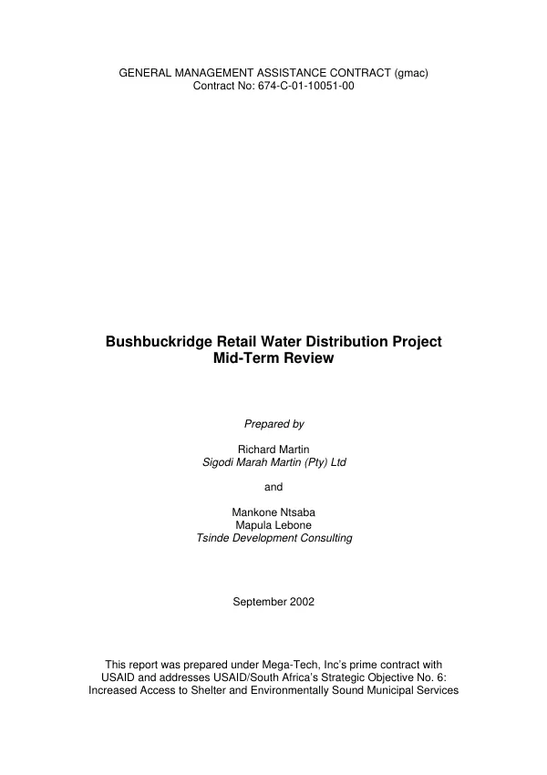 Bushbuckbridge retail water distribution project : mid-term review