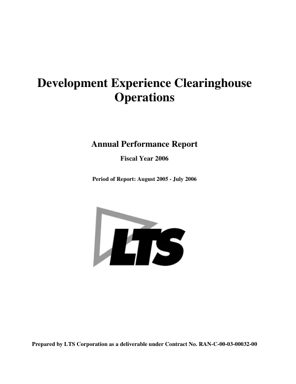 Development Experience Clearinghouse operations : annual performance report fiscal year 2006