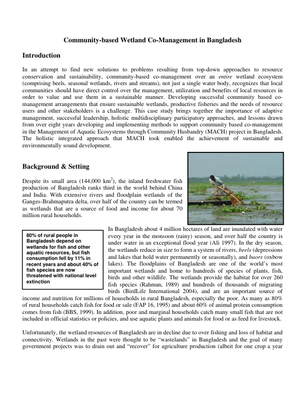 Community-based wetland co-management in Bangladesh