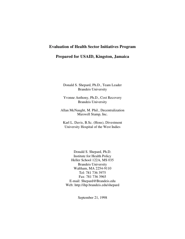 Evaluation of health sector initiatives program