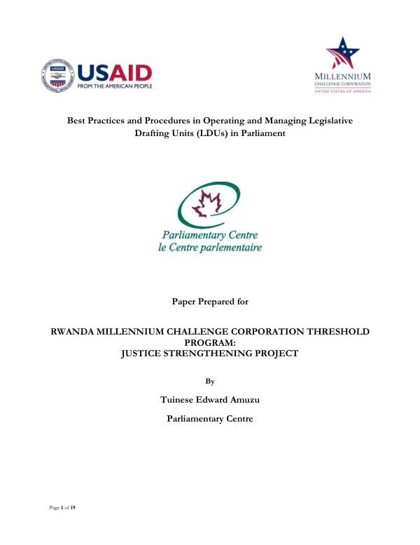 Best practices and procedures in operating and managing legislative drafting units (LDUs) in parliament