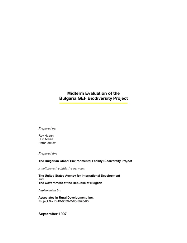Midterm evaluation of the Bulgaria GEF biodiversity project